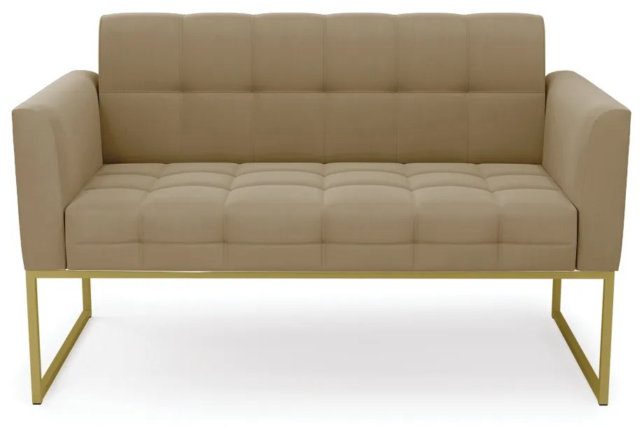 Sofá Namoradeira Elisa Suede Marrom Rato Base Metálica Industrial Dourado - D'Rossi