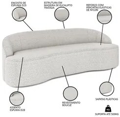 Sofá 5 Lugares para Sala de Estar Living 280cm Theo D06 Bouclê Creme -