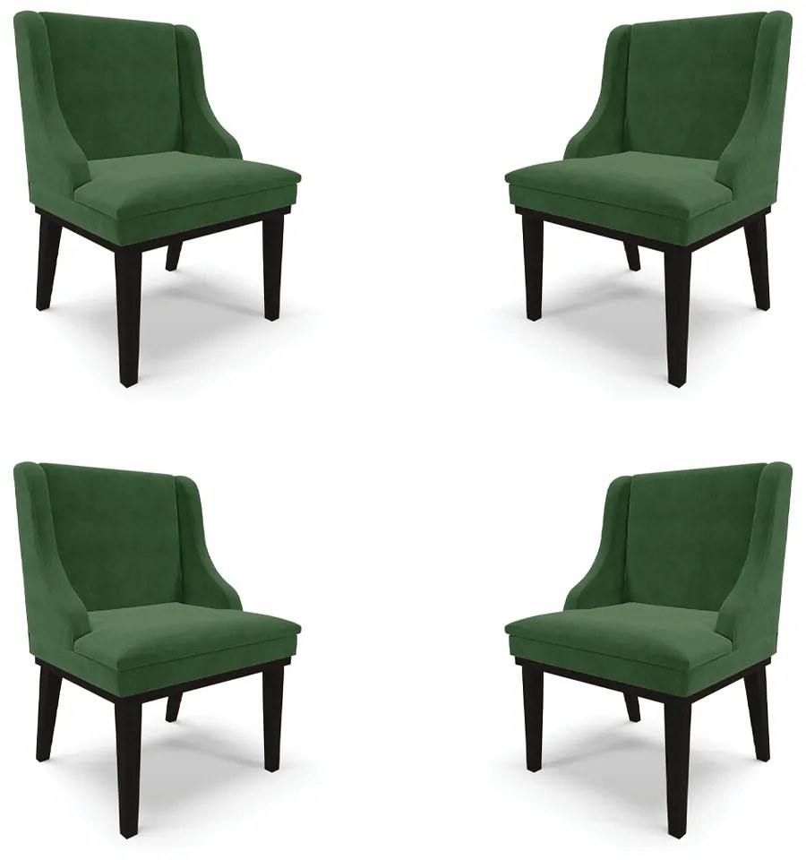Kit 4 Cadeiras Decorativas Sala de Jantar Base Fixa de Madeira Firenze Suede Verde Esmeralda/Preto G19 - Gran Belo