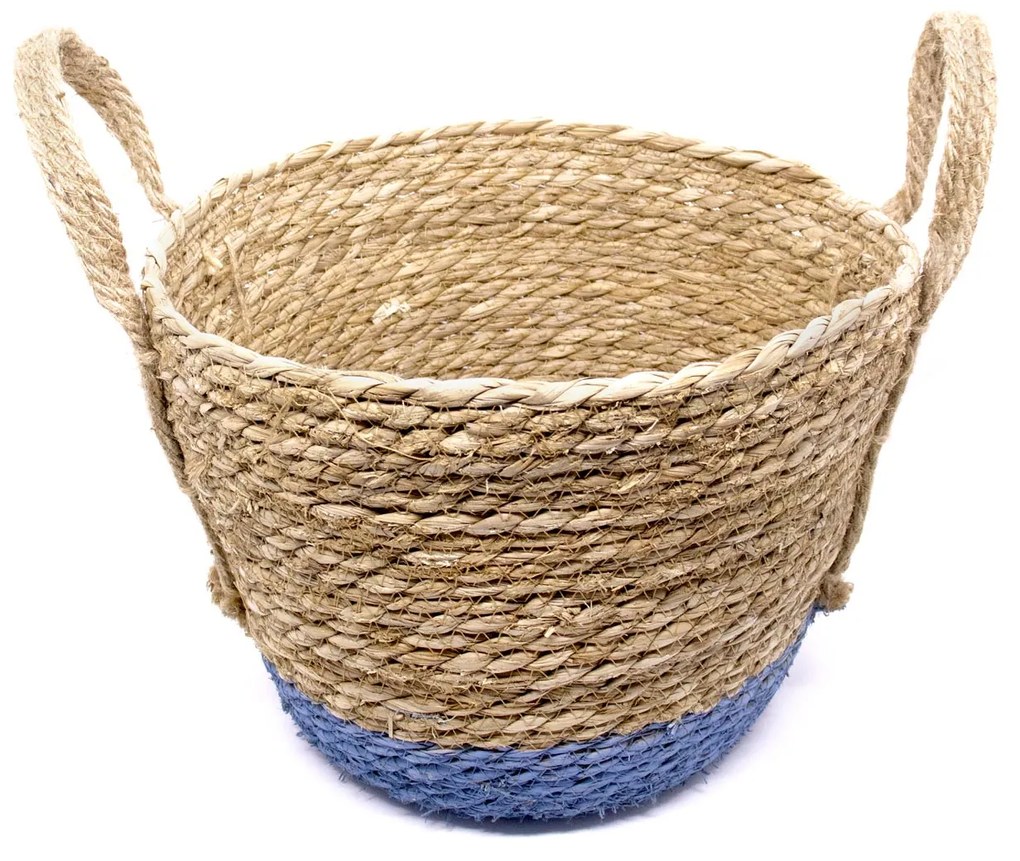 Cesto de Fibra Natural Seagrass Com Fundo Azul 24,5x31x33 Cm - D'Rossi