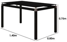 Jogo de Mesa Malva 140cm e 6 Cadeiras 118 Preto - Artefamol