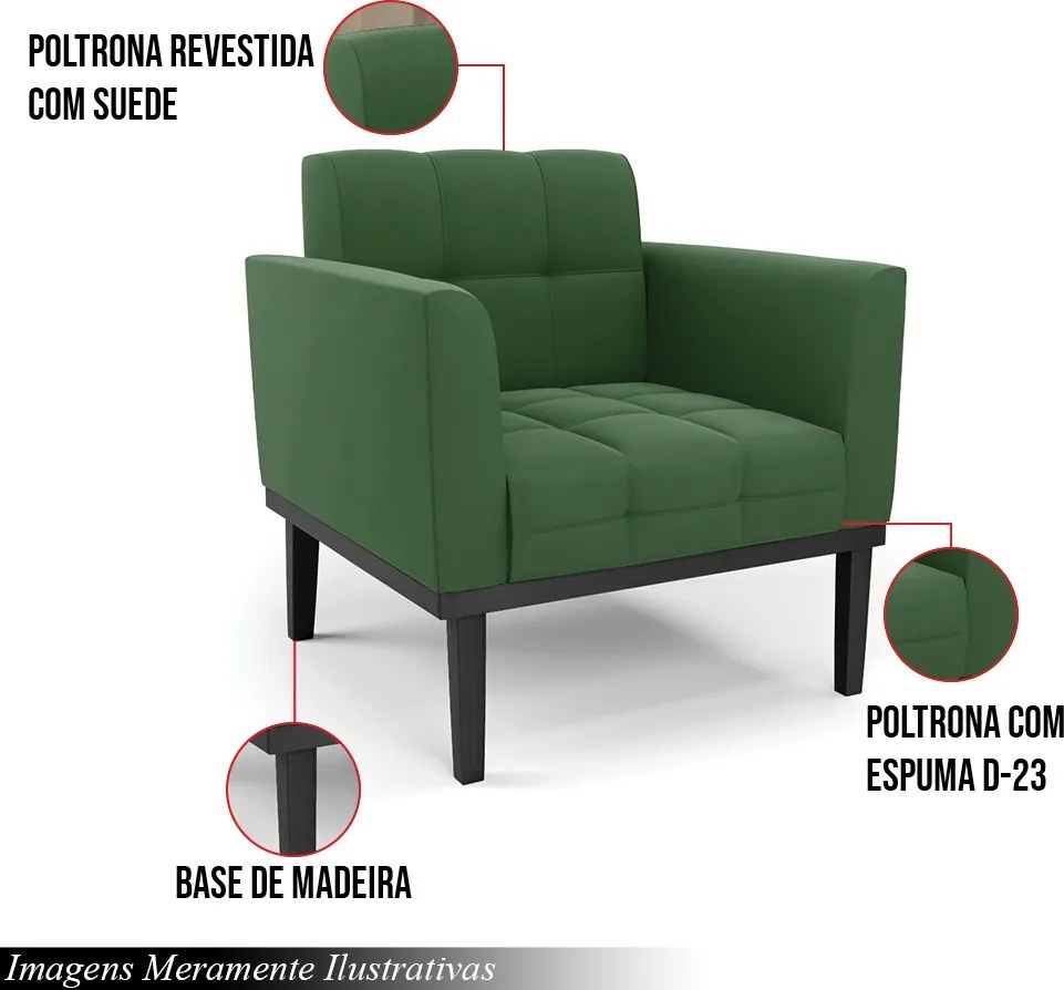 Kit 2 Poltronas Decorativas Karen Pés Fixo em Madeira Preto Suede Verde G19 - Gran Belo