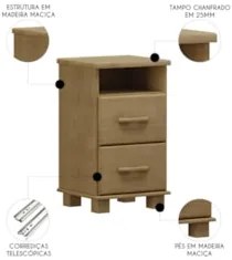 Mesa Cabeceira 44cm Para Quarto 2 Gavetas Eduarda Freijó F07 - Mpozena