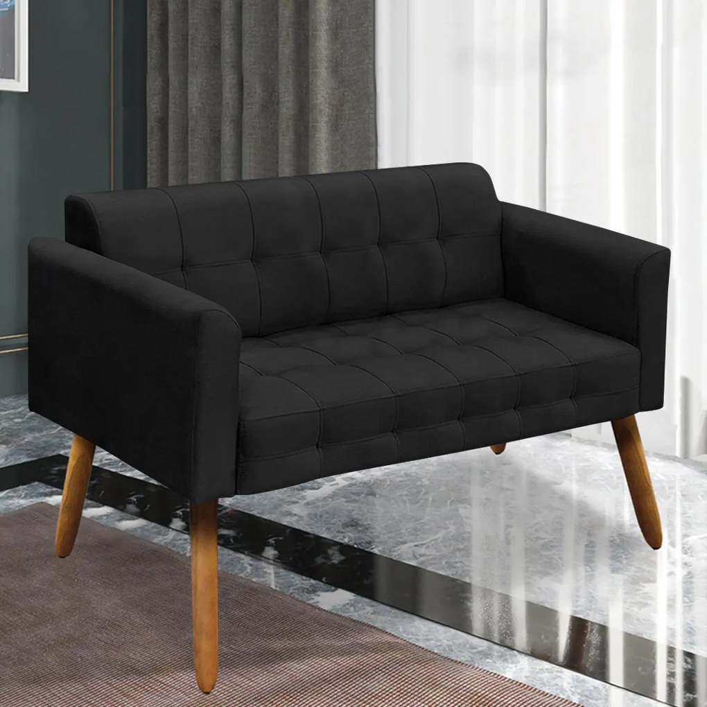 Poltrona Namoradeira Decorativa Pés Palito Karen Suede Preto G19 - Gran Belo