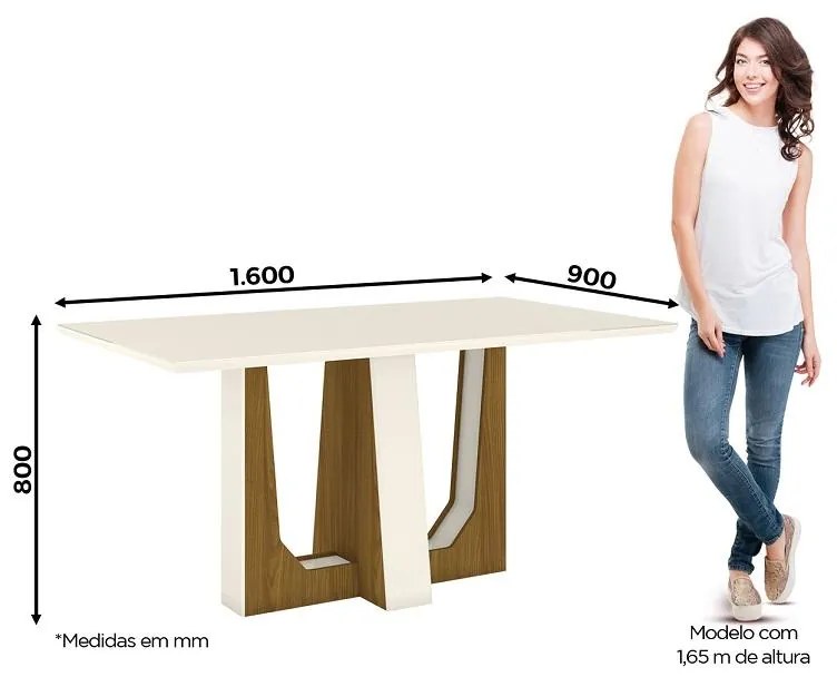 Mesa de Jantar Tampo de Vidro 160cm Alfa Nature Off White