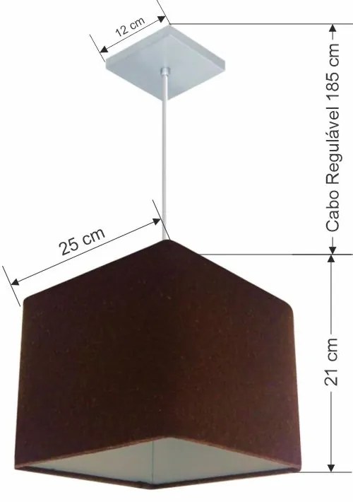Lustre Pendente Quadrado Md-4058 Cúpula em Tecido 21/25x25cm Café - Bivolt