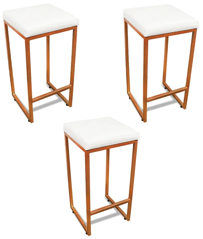 Banqueta Alta para Cozinha Industrial Kit 3 Nick Bronze e Sintético D03 - D'Rossi - Branco