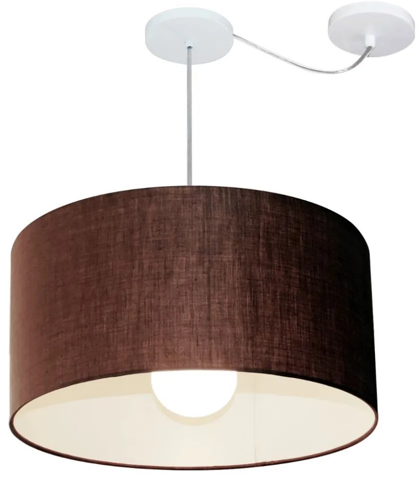 Lustre Pendente Cilíndrico Com Desvio Md-4232 Cúpula em Tecido 55x25cm Café - Bivolt