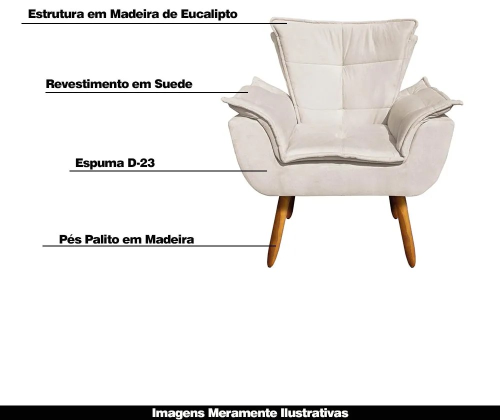 Kit 2 Poltronas Decorativas Pés Palito Charger Suede Bege G19 - Gran Belo