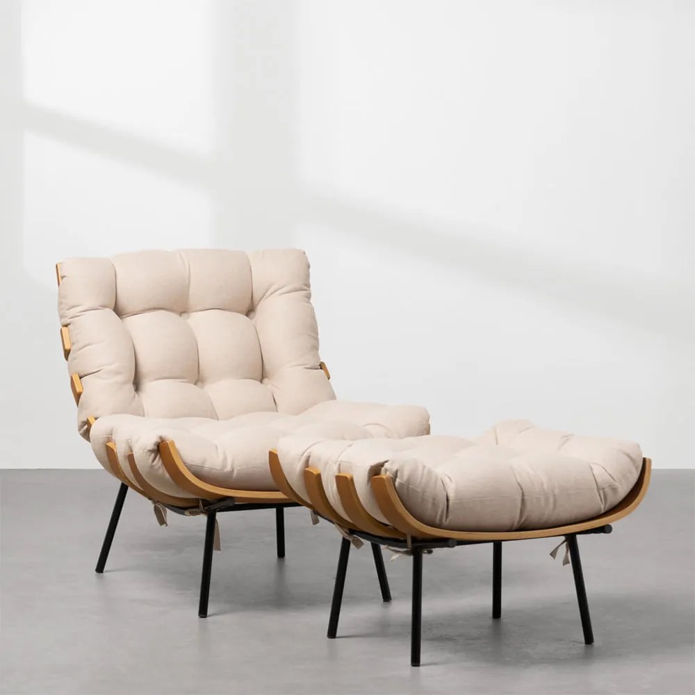 Poltrona com Puff Costela Trend Bege - Poltrona com Puff Costela Trend - Bege