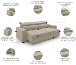 Sofá Retrátil Reclinável 3 Lugares 246cm Vick Z32 Suede Bege - Mpozena