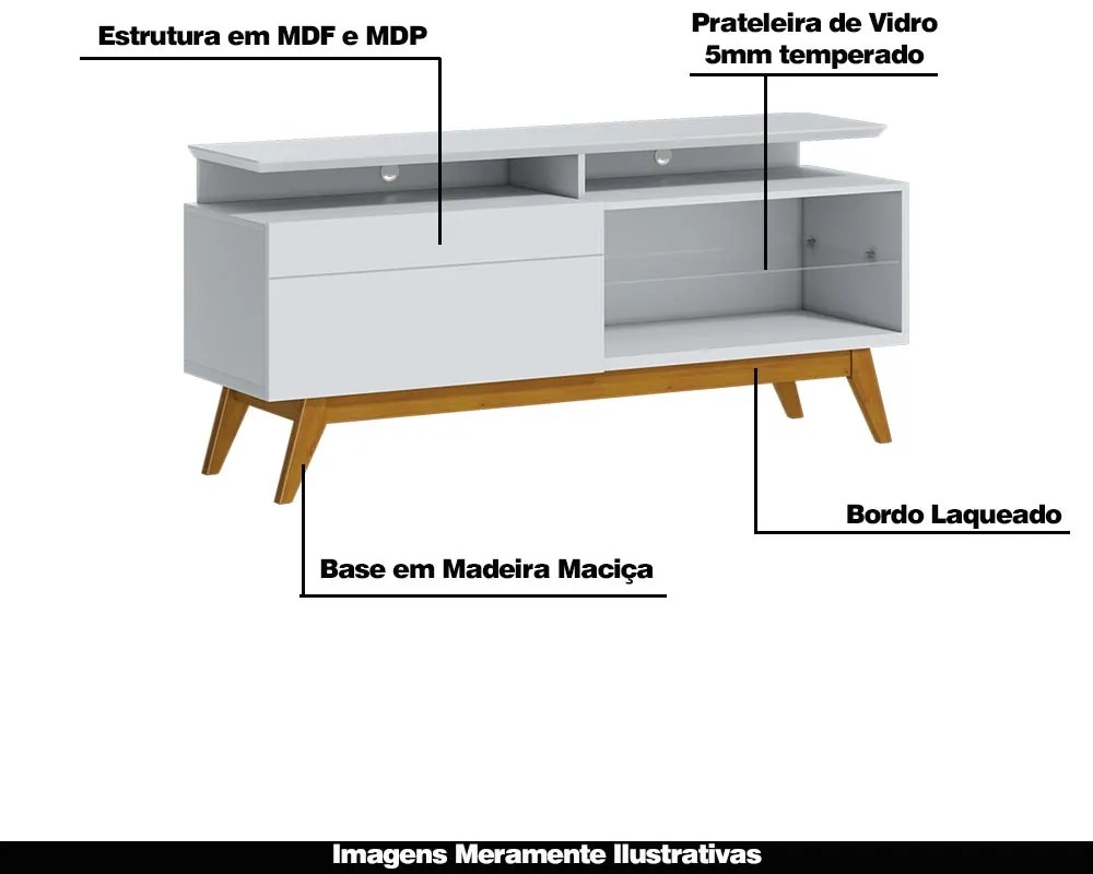 Rack Bancada 1 Gaveta com Nicho 146cm Amy Branco Acetinado G29 - Gran Belo