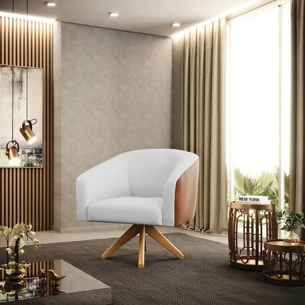 Poltrona Decorativa Giratória MA30 Stella Nozes/Linho Cinza D03 - D'Rossi