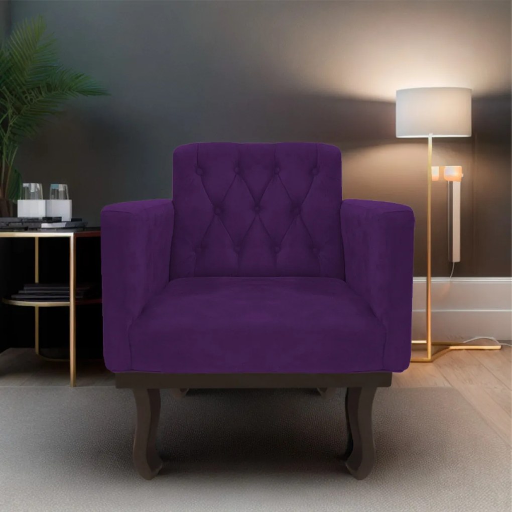 kit 02 Poltronas Classic Pés Luís XV Suede Roxo - ADJ Decor