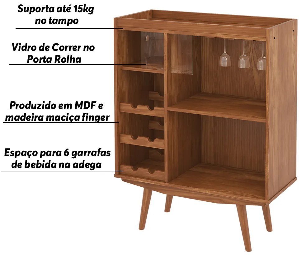 Cristaleira Bar com Nicho Adega Sala de Estar Clear Imbuia G42 - Gran Belo