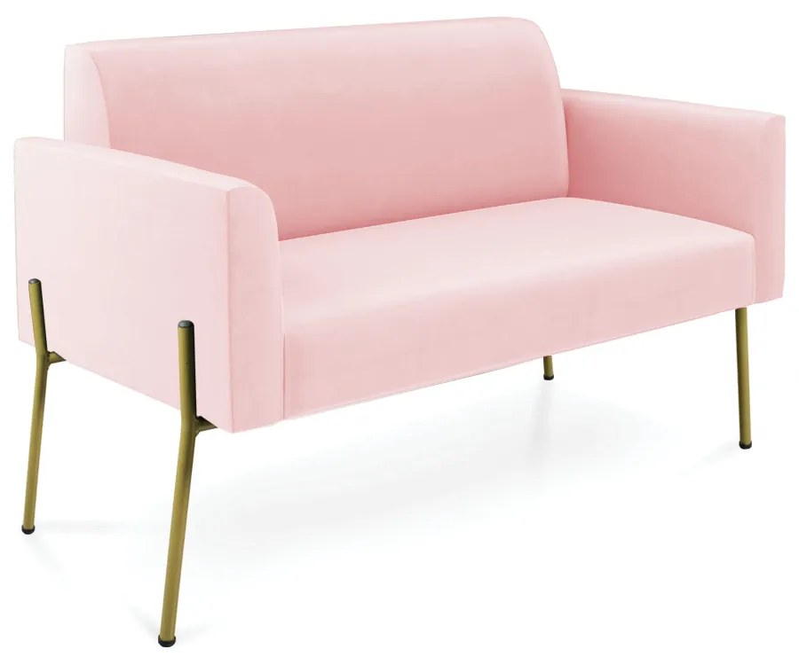 Sofá Namoradeira 2 Lugares Pé de Ferro Dourado Marisa Suede D03 - D'Rossi - Rosa Bebê