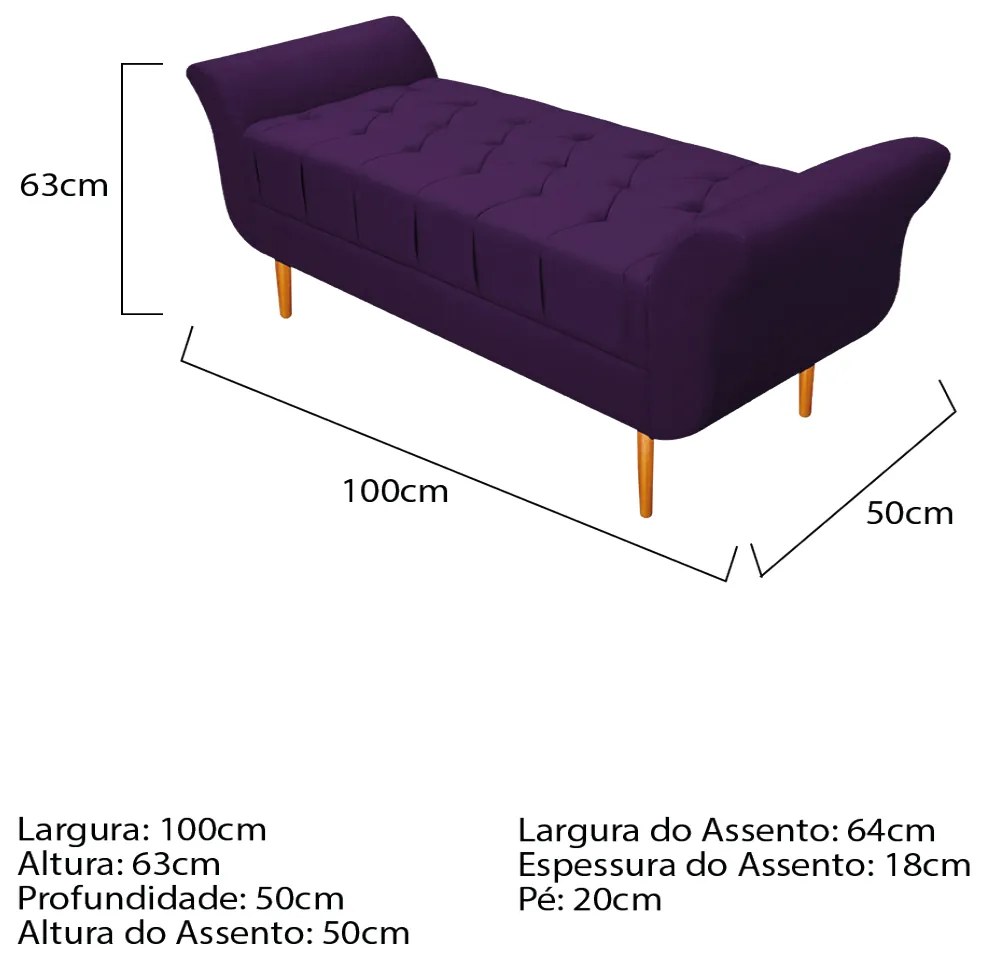 Recamier Estofado Ari 100 cm Solteiro Suede Roxo - ADJ Decor