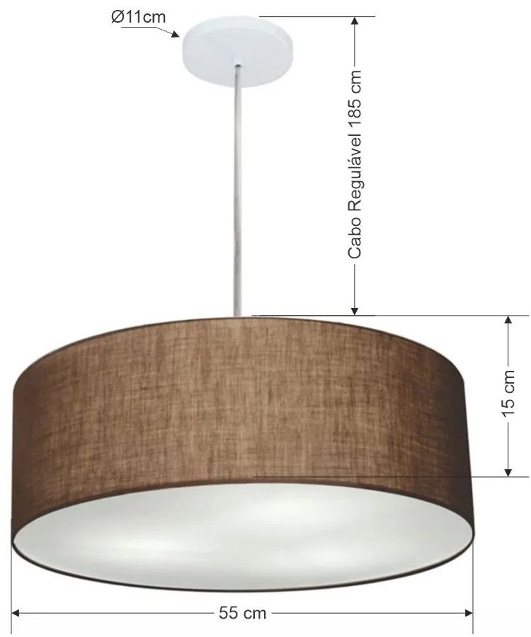 Lustre Pendente Cilíndrico Md-4218 Cúpula em Tecido 55x15cm Café - Bivolt