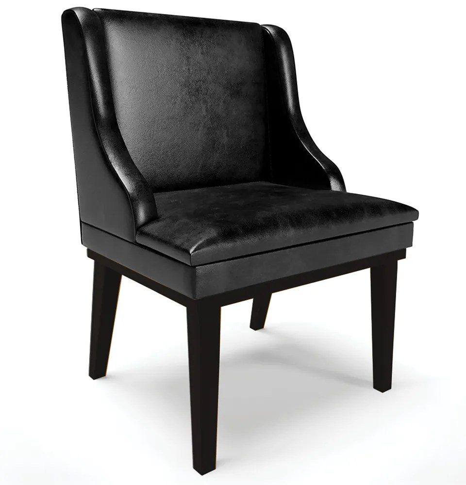 Cadeira Decorativa Sala de Jantar Base Fixa de Madeira Firenze PU Preto Brilho G19 - Gran Belo