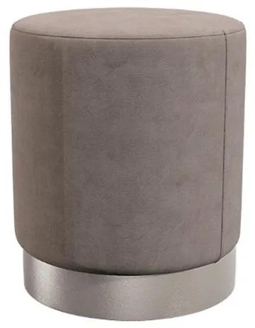 Puff Veludo Com Base Tecido Metalizado Prata Cinza 47x40