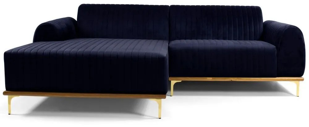 Sofá 3 Lugares Bipartido com Chaise Lado Direito Base de Madeira Euro 230 cm Veludo Azul G15 - Gran Belo