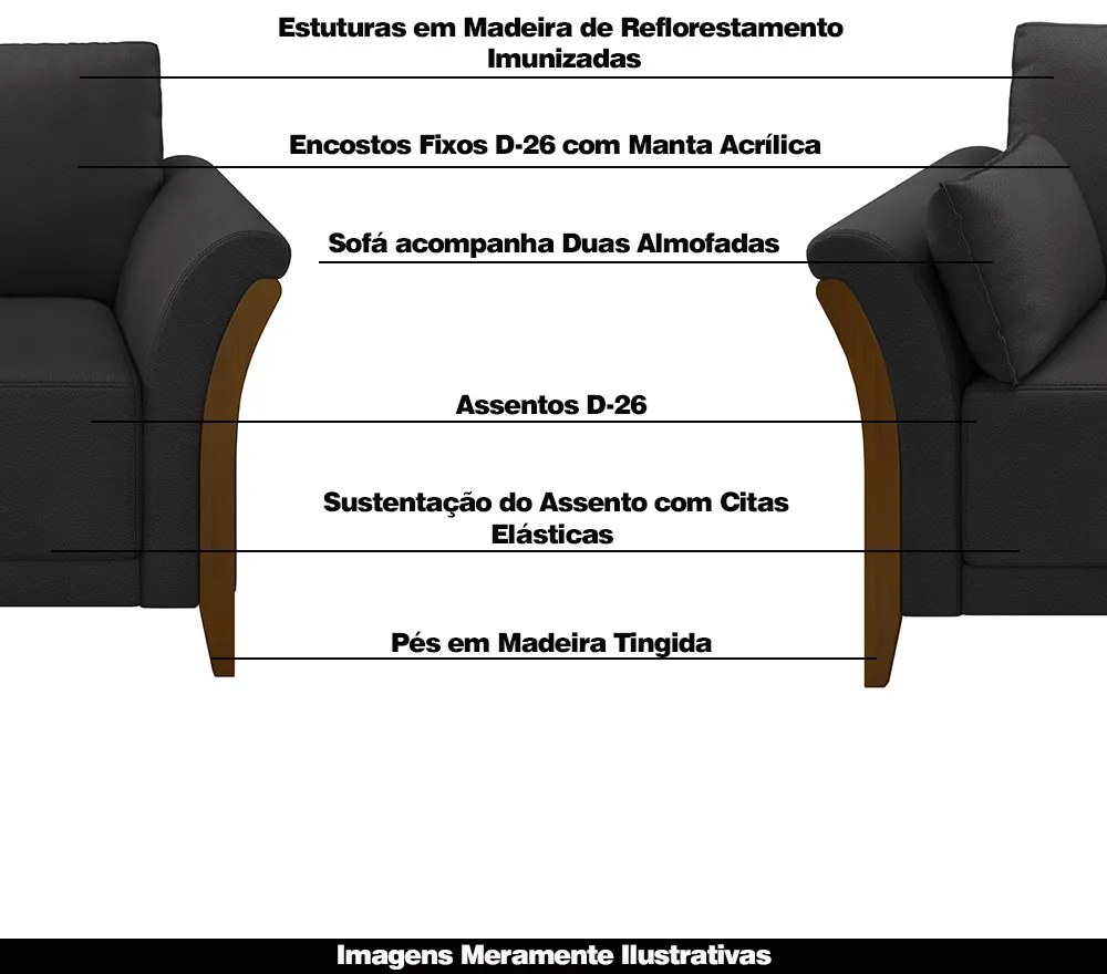 Conjunto Decorativo Poltrona e Sofá 222cm Market PU Preto G45 - Gran Belo