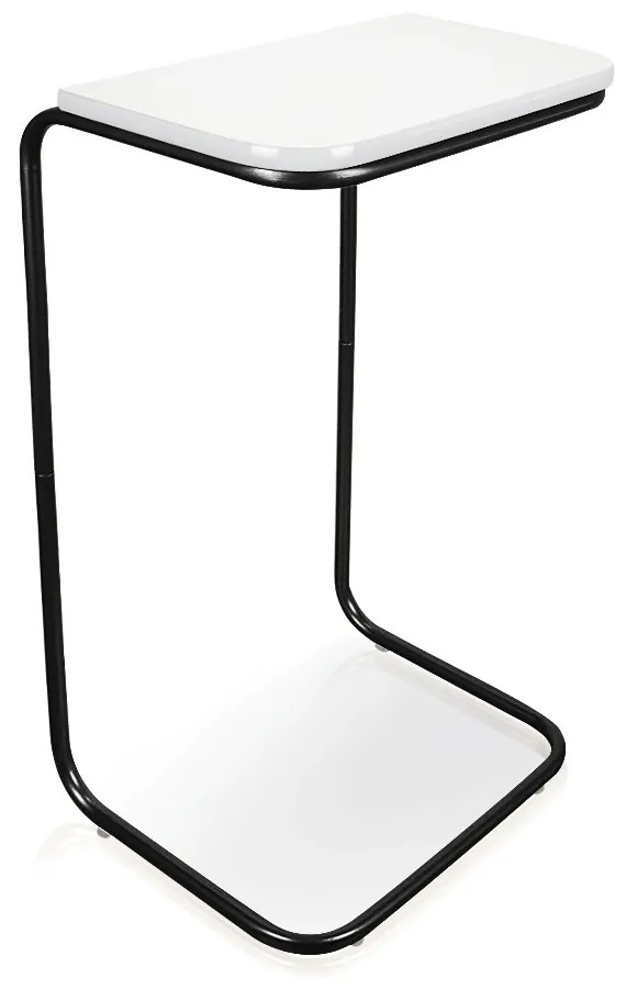 Mesa Lateral Tampo Branco Multiuso Para Sofá Base Preto - D'Rossi