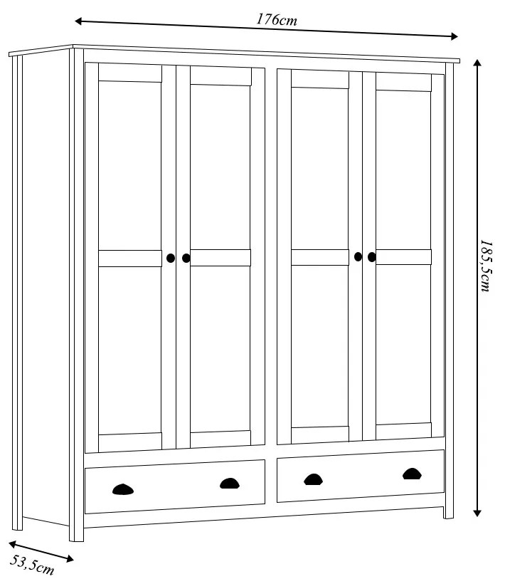 Guarda Roupa Madeira Maciça 4 Portas Osiris 2 Gavetas Branco/Freijó G74 - Gran Belo