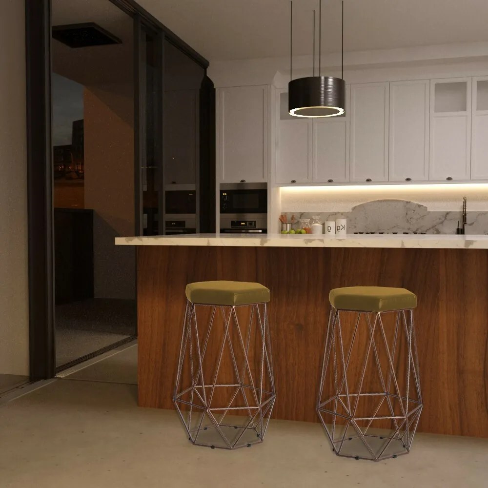 Kit 2 Banqueta Decorativa Rubel Base Bronze Suede Mostarda G41 - Gran Belo