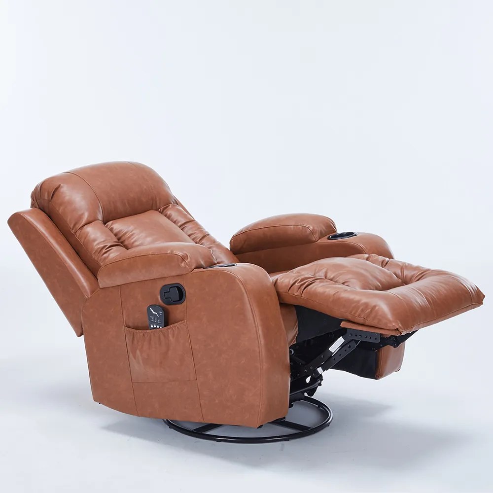 Cadeira com Massagem Poltrona do Papai Giratória Reclinável Manual Austin Aquecimento PU Caramelo G94 - Gran Belo