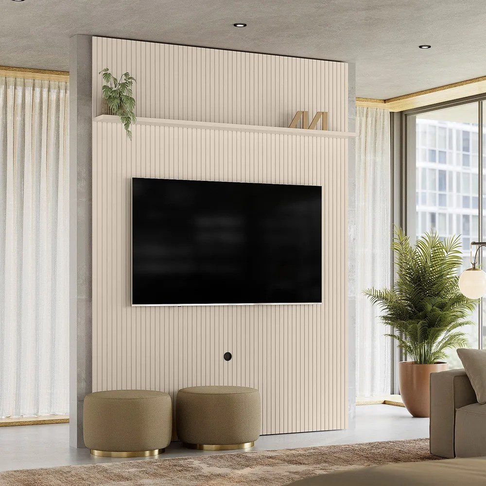 Painel TV 65 Pol 179cm Ripado para Sala Valen M20 - D'Rossi - Off White