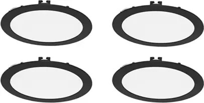 Kit 4 Plafons LED Embutir Redondo 18W Preto Ø22,5Cm