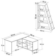 Mesa Escrivaninha em L Golden e Estante Livreiro Stela A06 Branco/Frei