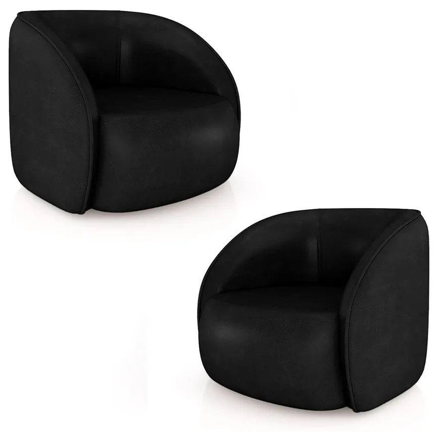 Kit 2 Poltronas Decorativas Sala de Estar Clarke PU Preto Manchado G45 - Gran Belo