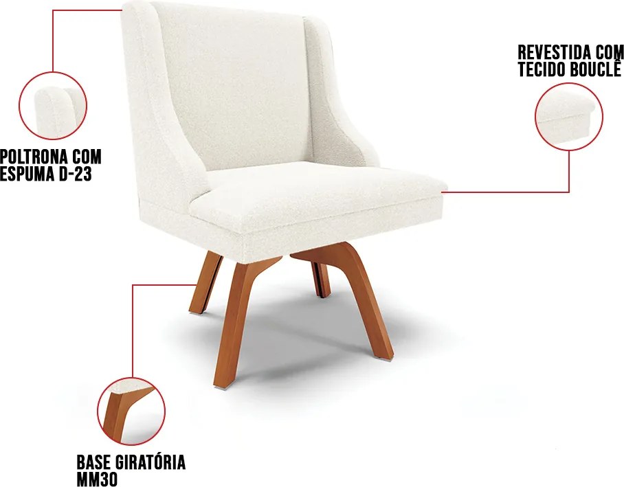 Cadeira Sala de Jantar Giratória MM35 Kit 4 Liz Bouclê D03 - D'Rossi - Off White