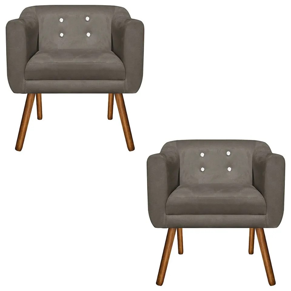 KIT 02 POLTRONAS JULIA SUEDE COM STRASS  - Marrom Rato