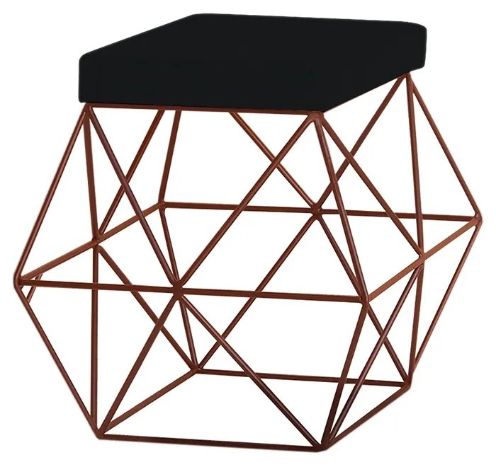 Puff Decorativo Sala de Estar Base Bronze Trixie Veludo Preto G41 - Gran Belo