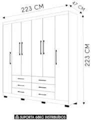 Guarda Roupa Casal 223cm 6 Portas Rick Nature/Champanhe V02 - Mpozenat
