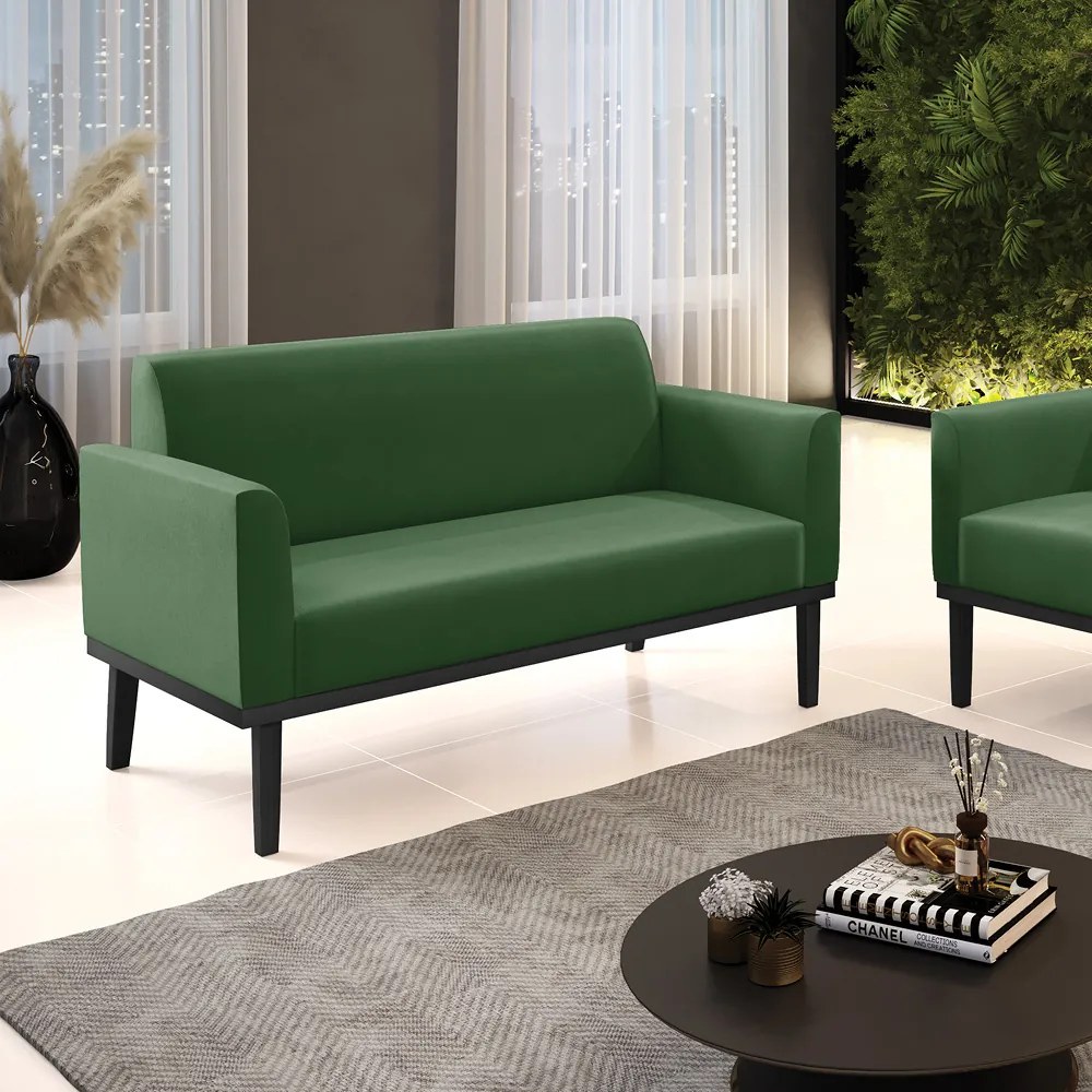 Sofá Namoradeira Base de Madeira Fixa Preto Marisa Suede  D03 - D'Rossi - Verde