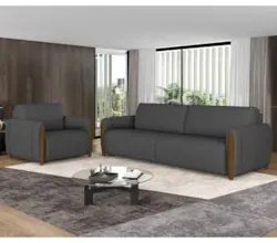 Conjunto Sofá 3 Lugares 223cm e Poltrona 98cm Amaranto Z32 Linho Cinza