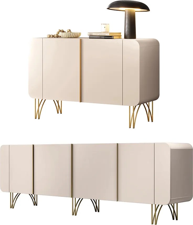 Conjunto Buffets Sala de Estar Bambino/Virginia MDP/MDF Pés em Aço Off White G26 - Gran Belo