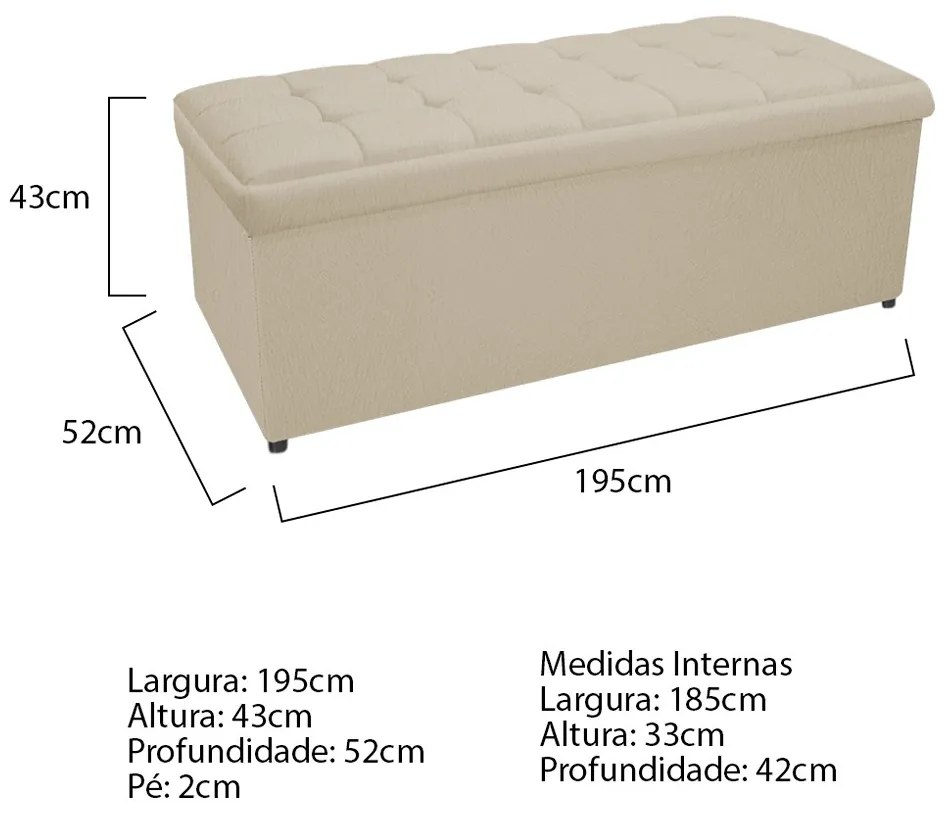Calçadeira Copenhague 195 cm King Size Suede Bege - ADJ Decor