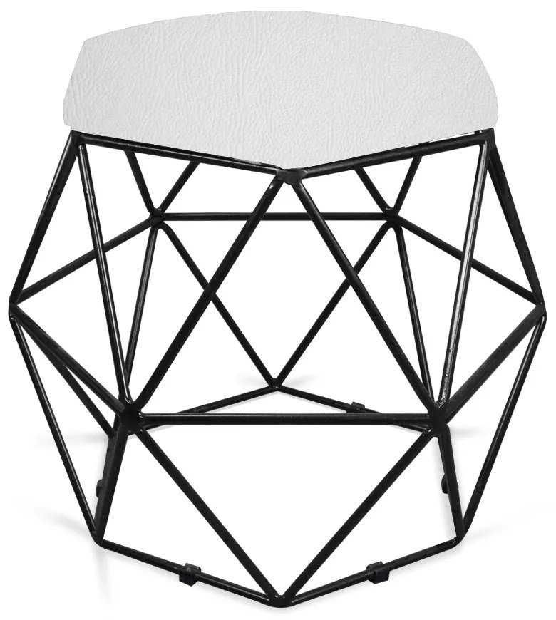 Puff Aramado Hexágono Decorativo Industrial Preto com Sintético Branco D03 - D'Rossi