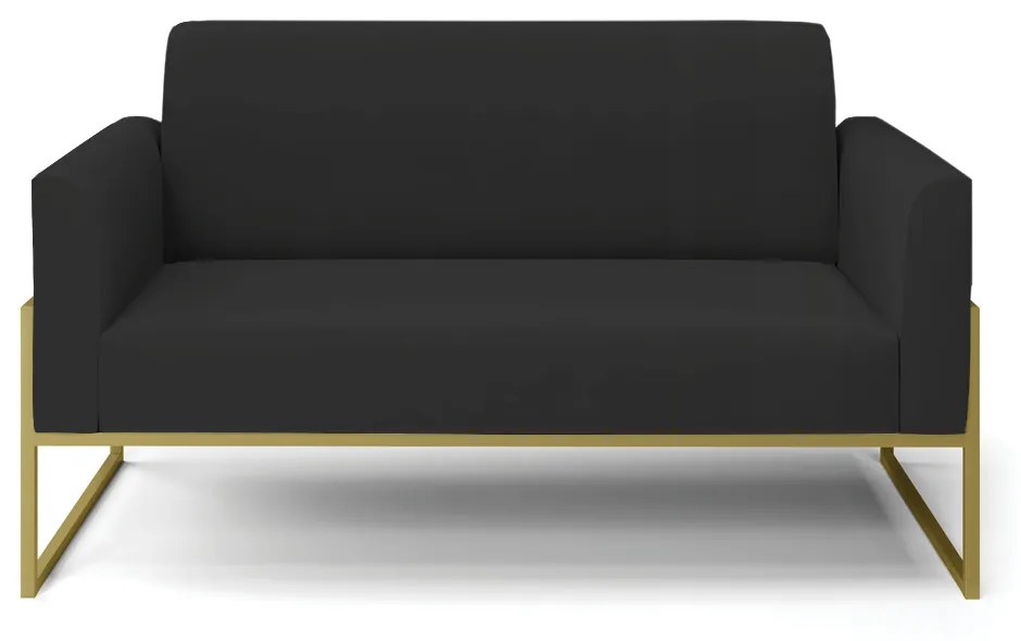 Sofá Namoradeira Base Industrial Alta Dourado Marisa Veludo D03 - D'Rossi - Preto