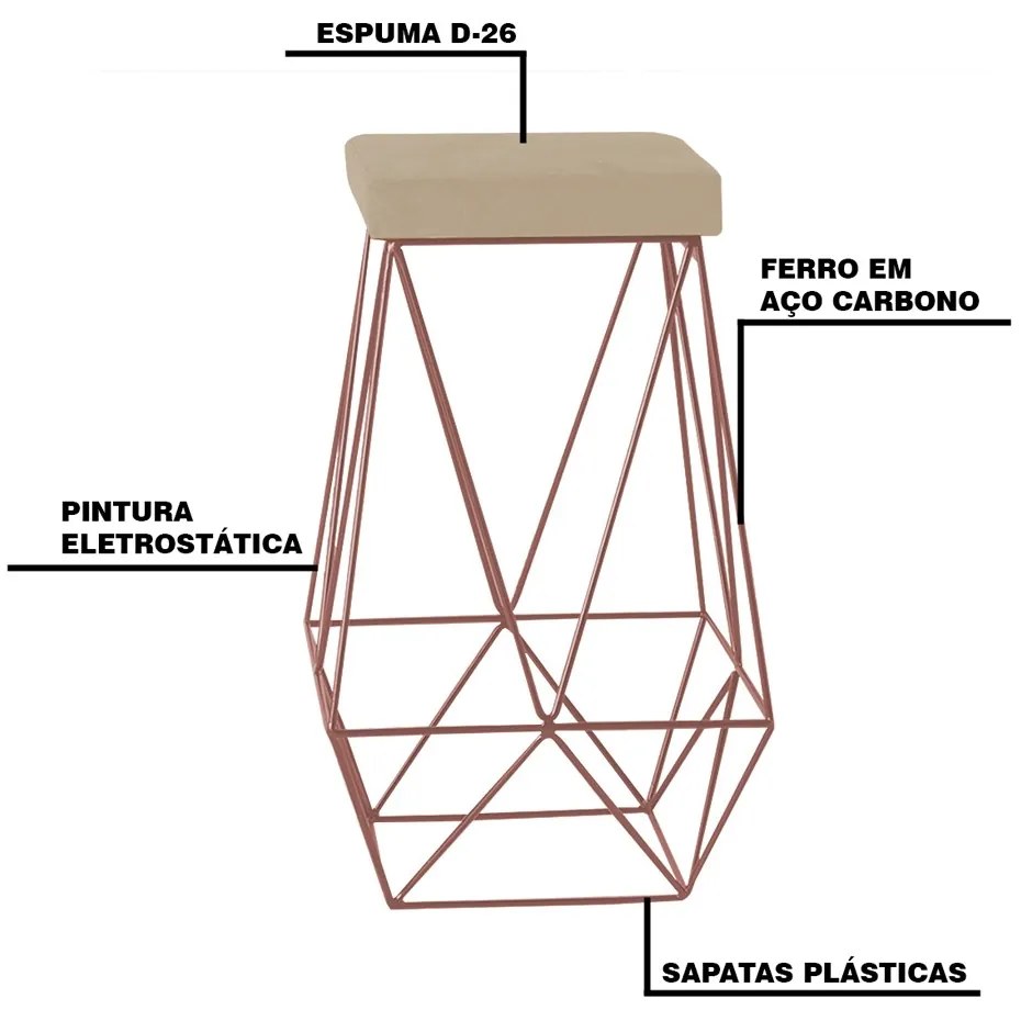 Kit 2 Banqueta Decorativa Kathy Base Bronze Veludo Bege G41 - Gran Belo