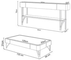 Conjunto Sala de Estar com Cristaleira Agnes H01 Off White/Cinamomo -