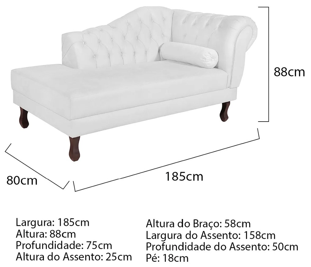 Recamier Diana 185cm Lado Esquerdo Suede Branco - ADJ Decor