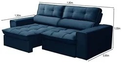 Sofá Retrátil Reclinável 3 Lugares 180cm Blanches F05 Veludo Azul - Mp