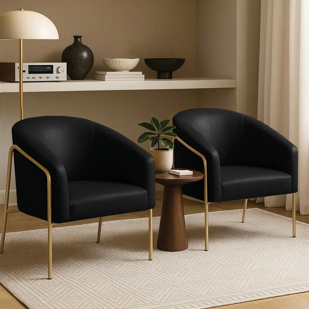Poltrona Sala Industrial Alta Dourado Kit 2 Stella Sintético PU D03 - D'Rossi - Preto