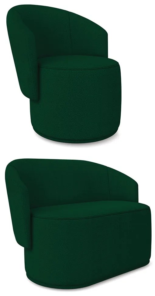 Sofá Namoradeira e Poltrona Orgânica para Sala Malu Bouclê M11 - D'Rossi - Verde